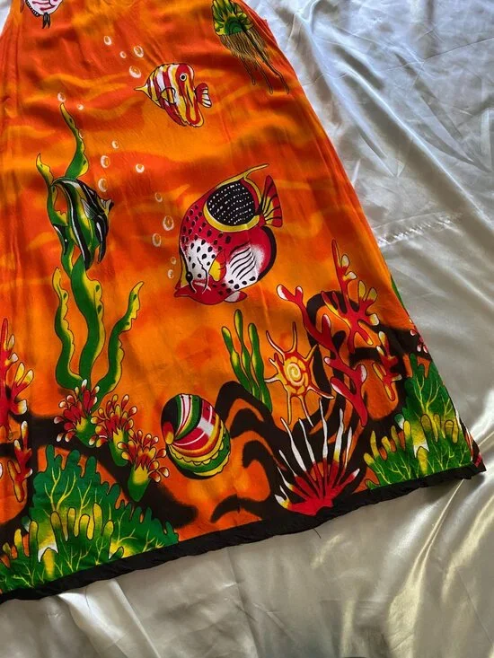 Vintage 1990s Hawaiian Fish Dress Underwater Summer Small Basix Small Beach - Picture 2 of 7